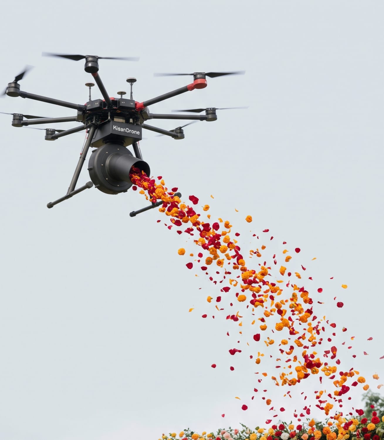 KisanDrone Flower Blower attachment in field demonstration